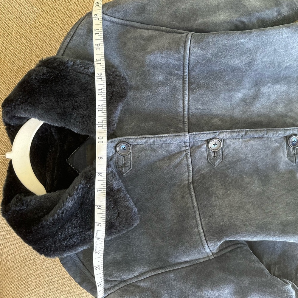 Penny Lane Vintage Suede Leather Faux Fur Oversized ButtonUp Jacket Dennis Basso - Picture 7 of 10